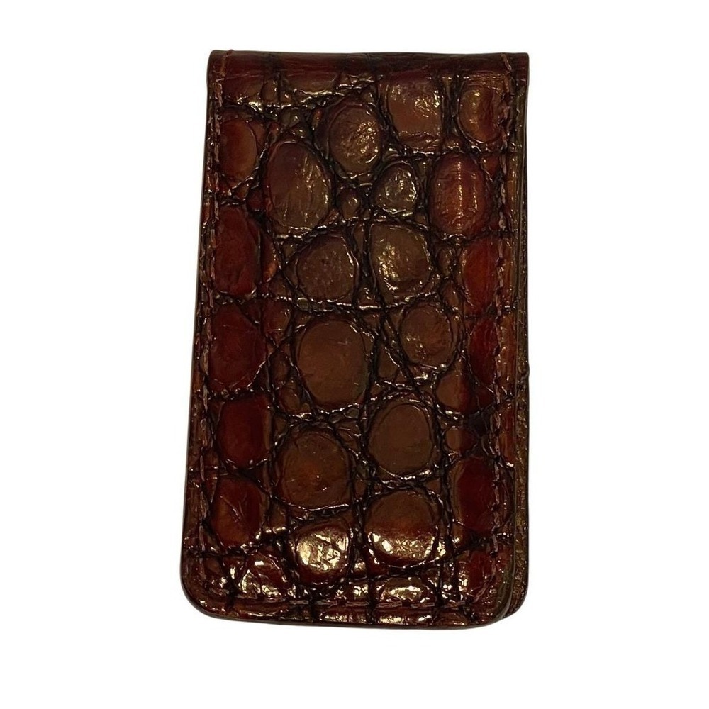 Vintage Genuine Alligator Leather Magnetic Money Clip Dark Brown Exotic Skin